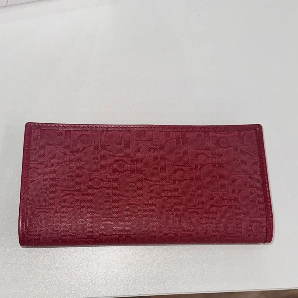 Dior Red Leather Wallet with Metallic Detail